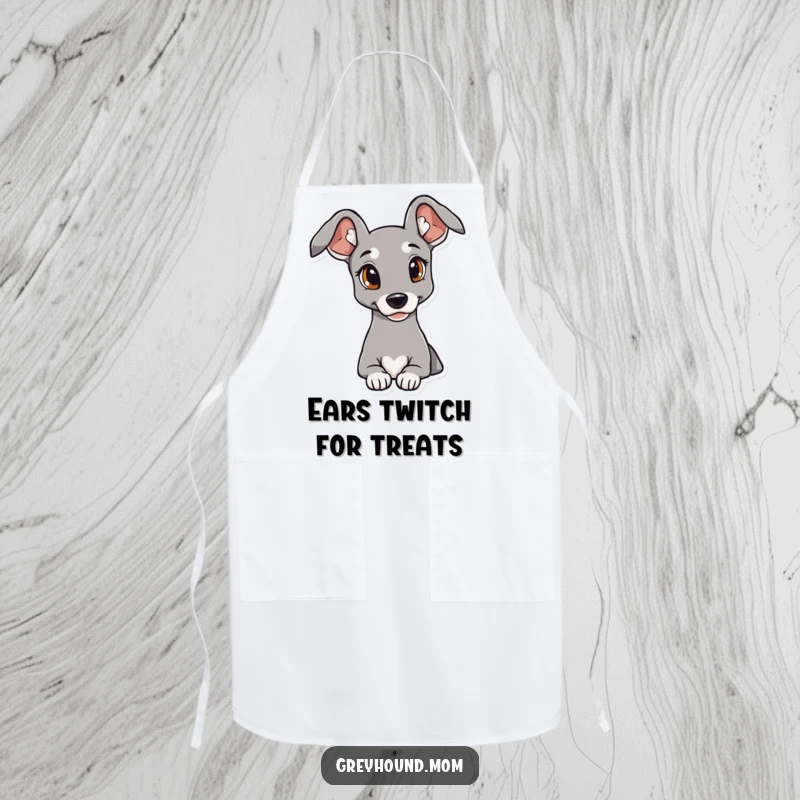 Funny Greyhound Apron with elegant ears and a curious expression, ideal for a humorous cooking gift.