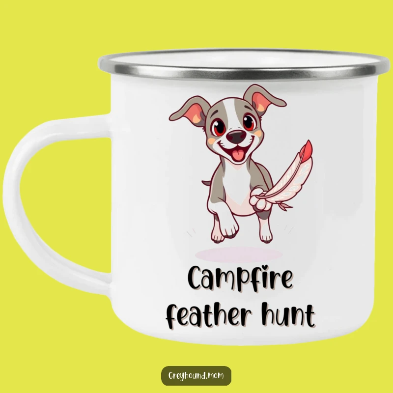 Funny Greyhound Chase Camping Mug: Adventure Fuel for Playful Souls