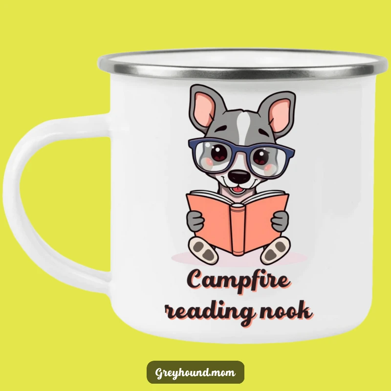 Funny Bookworm Greyhound Camping Mug - Durable Reader Dog Gift