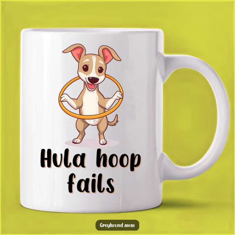 Funny Greyhound Hula Hoop Fail Mug: Hilarious Dog Attempt Gift