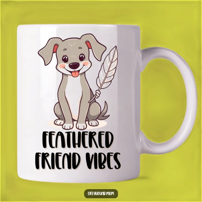Funny Happy Greyhound Mug: Feather Holder, Gentle Smile Gift