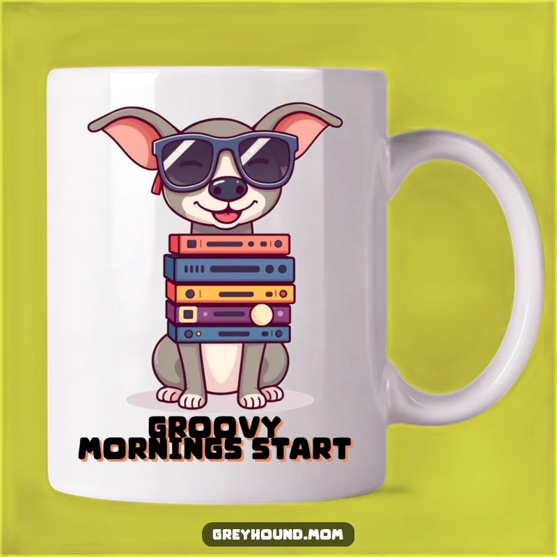 Funny Greyhound Cool Sunglasses Record Mug - Retro Music Lover Gift