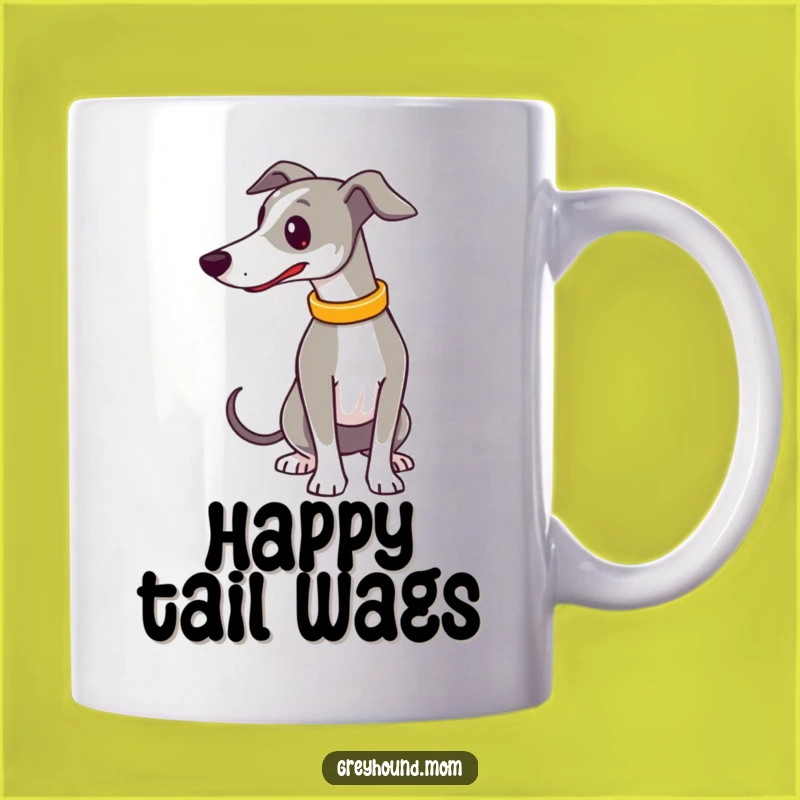 Funny Happy Greyhound Mug: Wags Tail with Shiny Collar Funny Gift
