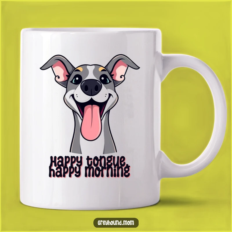 Funny Excited Greyhound Tongue Mug: Goofy Dog Gift for Happy Moments