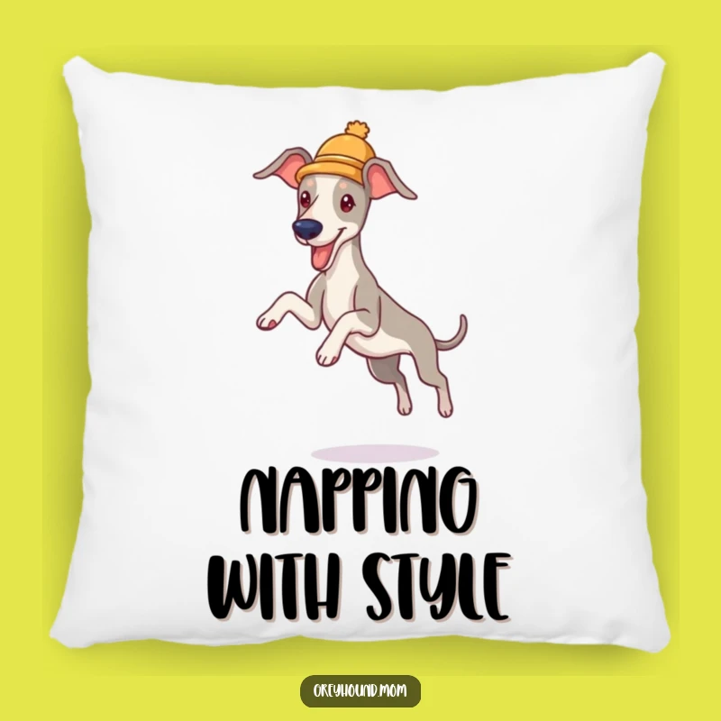 Funny Greyhound Hat Pillow - Cozy Playful Leaper Accent Throw Pillow Gift
