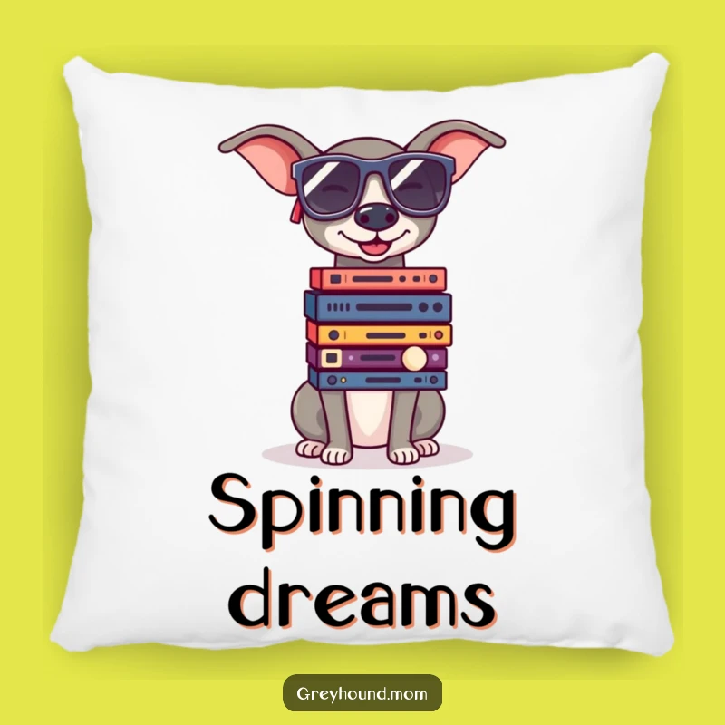 Funny Greyhound Sunglasses Record Pillow - Cozy Retro Music Decor Gift