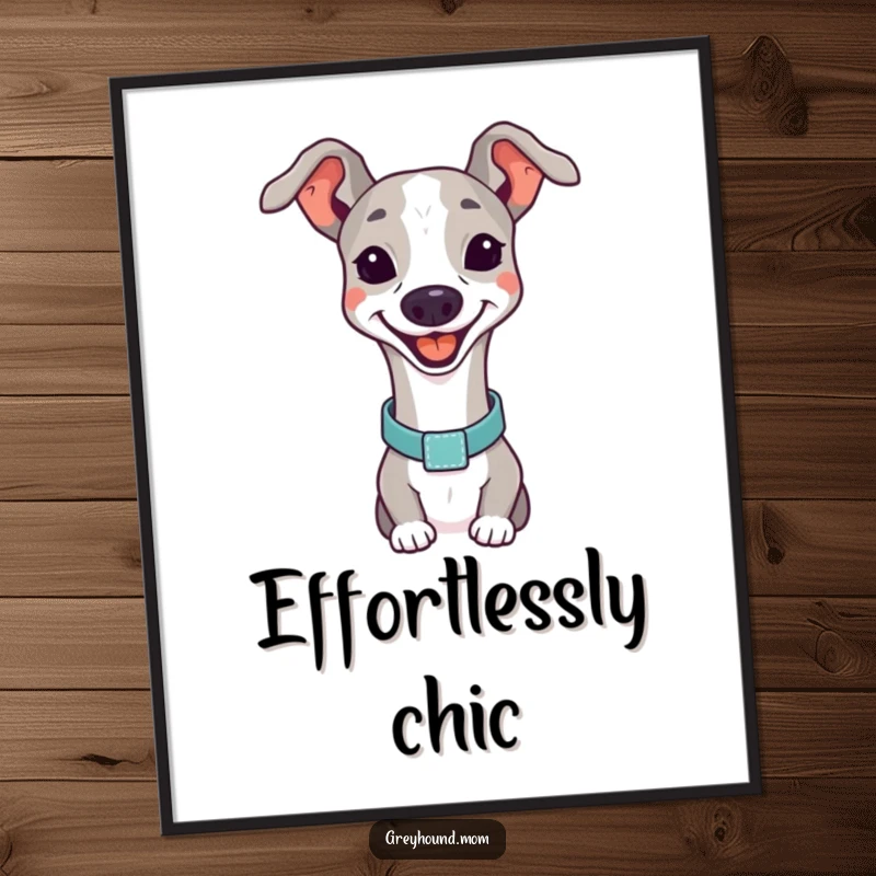 Funny Greyhound happy digital art, a smiling dog with an elegant collar, instant download.