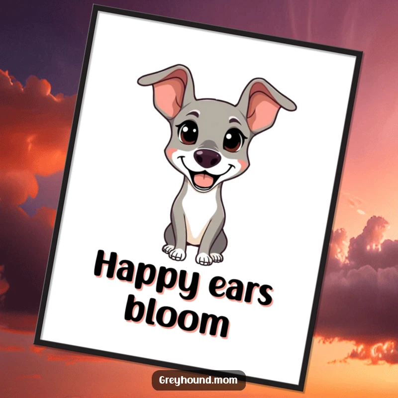 Funny Alert Greyhound Digital Art: Printable art of a happy, alert dog, a charming funny gift.