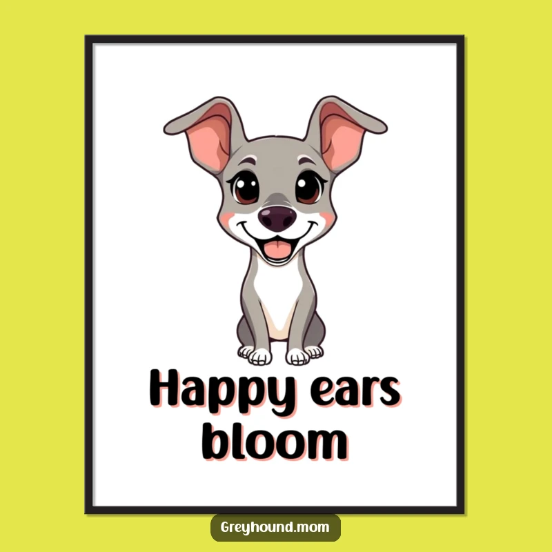 Funny Alert Greyhound Digital Art - Happy Dog Printable Wall Art Gift