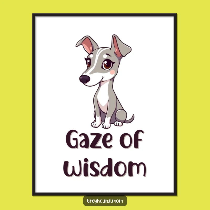 Funny Greyhound Attentive Digital Art: Gentle Watcher Decor