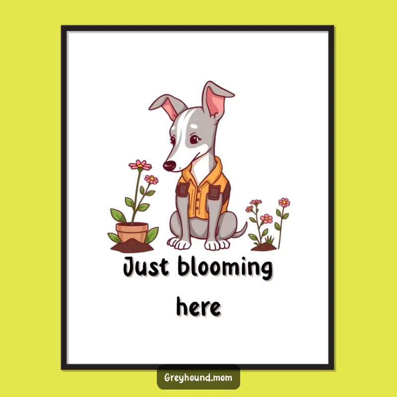 Funny Greyhound Gardener Digital Art: Charming Dog Print, Instant Funny Gift Download