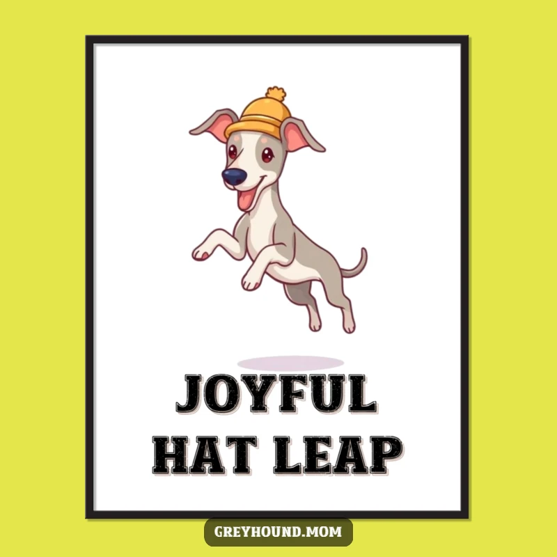 Funny Greyhound Hat Digital Art - Playful Leaper Printable Wall Art Gift