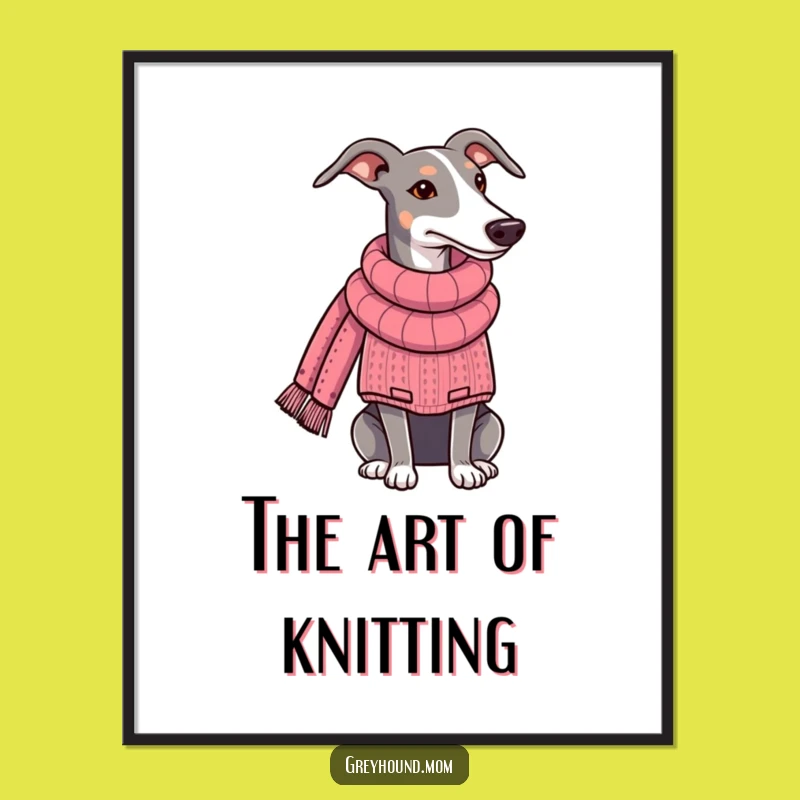 Funny Greyhound Sweater Knitting Digital Art - Instant Cozy Decor