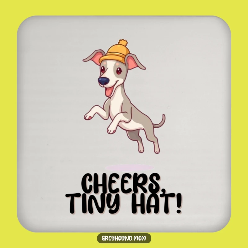 Funny Greyhound Hat Coaster Set - Playful Leaper Drink Protection Gift
