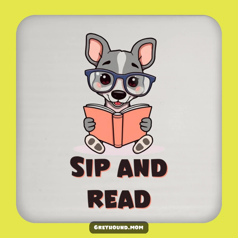 Funny Bookworm Greyhound Coaster Set - Literary Dog Protection for Tables