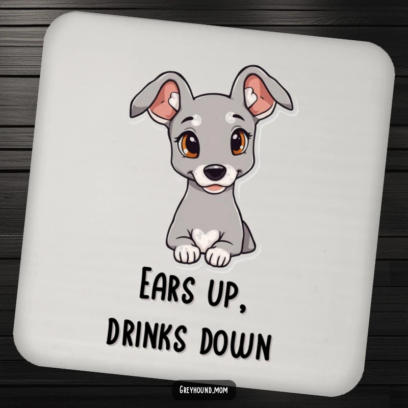Funny Greyhound Coaster featuring elegant ears and a curious expression, a chic and humorous gift.