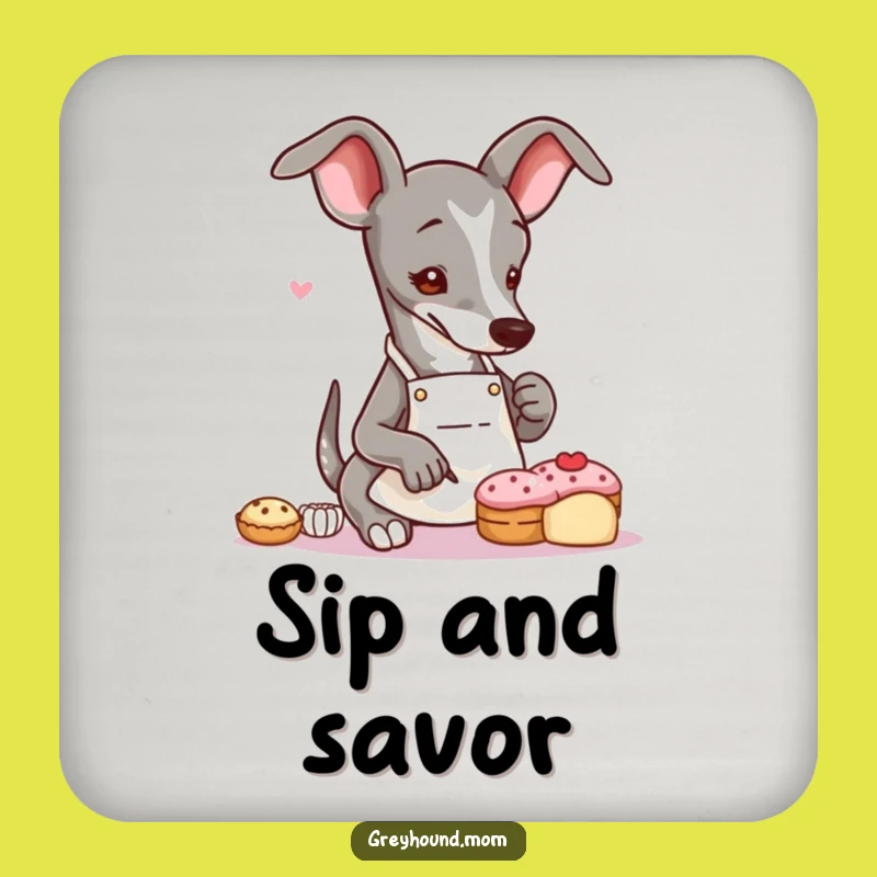 Funny Greyhound Baker Coaster: Protect Surfaces with Art - Quirky Dog Decor