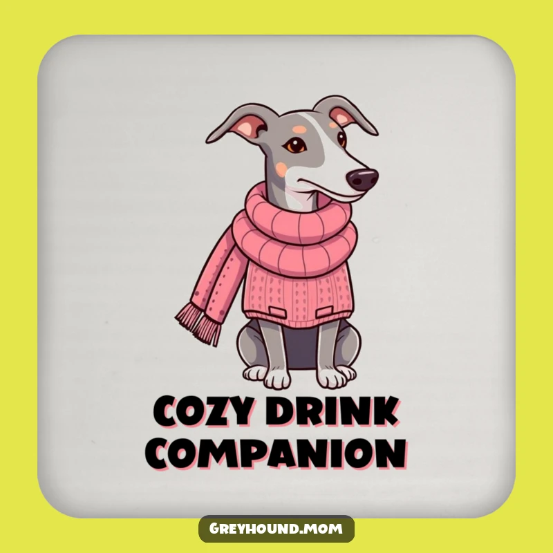 Funny Greyhound Sweater Knitting Drink Coaster - Cozy Protection for Tables