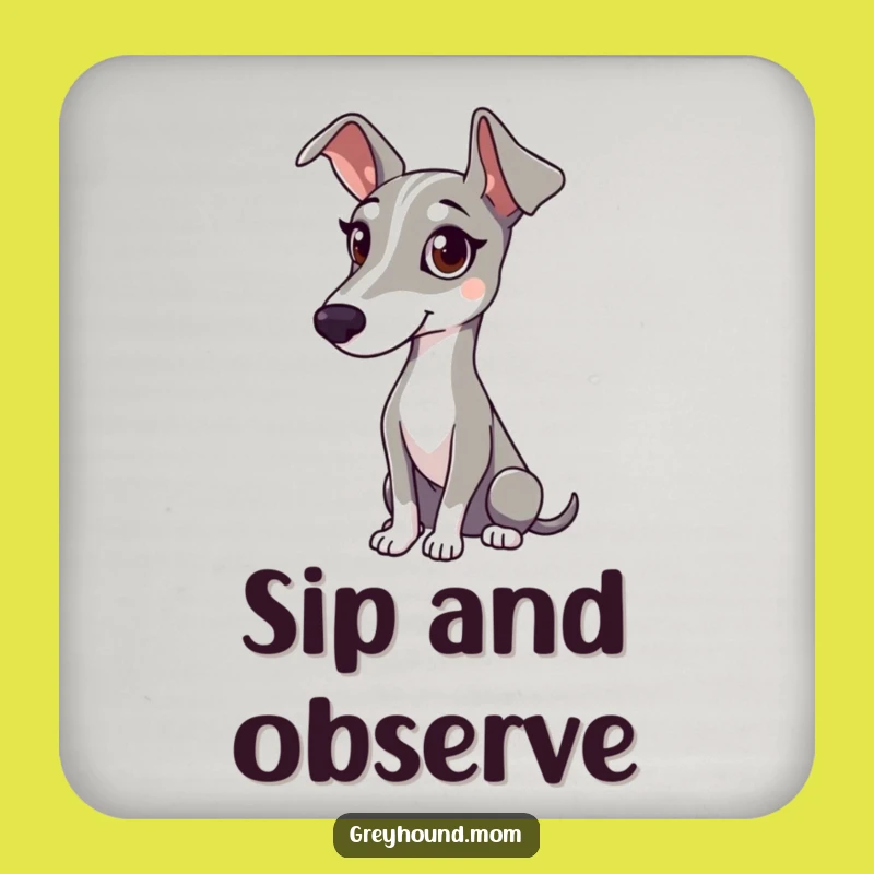 Funny Greyhound Watchful Coasters: Protect Surfaces with Calm Art