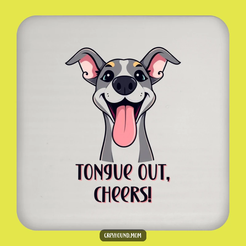 Funny Playful Greyhound Coaster: Tongue Out Charm - Chic Home Gift