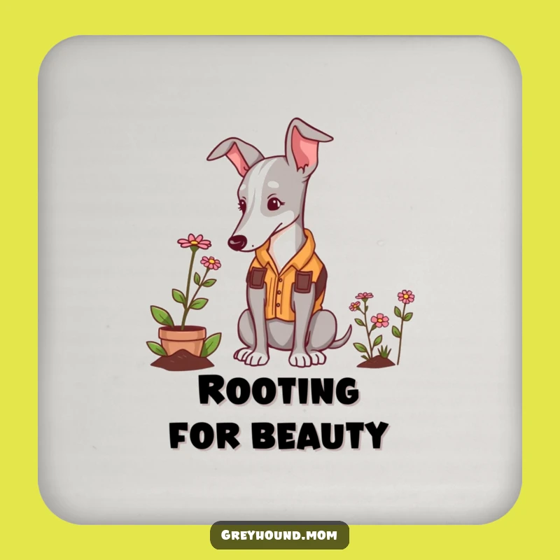 Funny Greyhound Gardener Drink Coaster: Protect Surfaces with Cute Dog Art, Gift