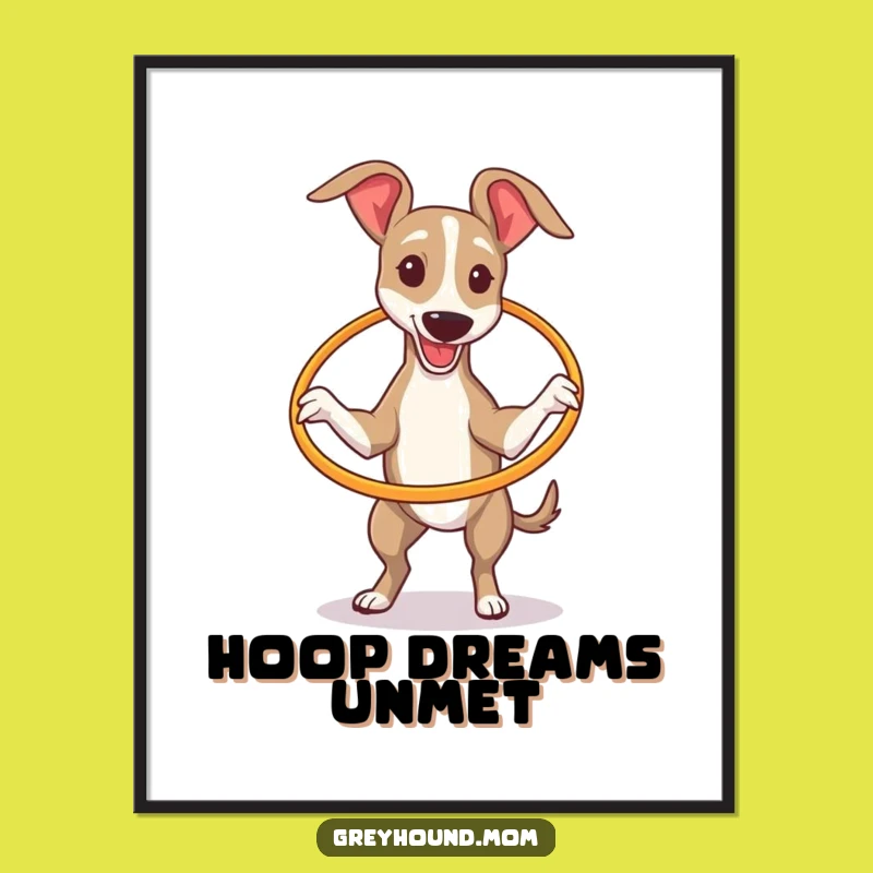Funny Greyhound Hula Hoop Art Print: Hilarious Dog Fitness Decor Gift