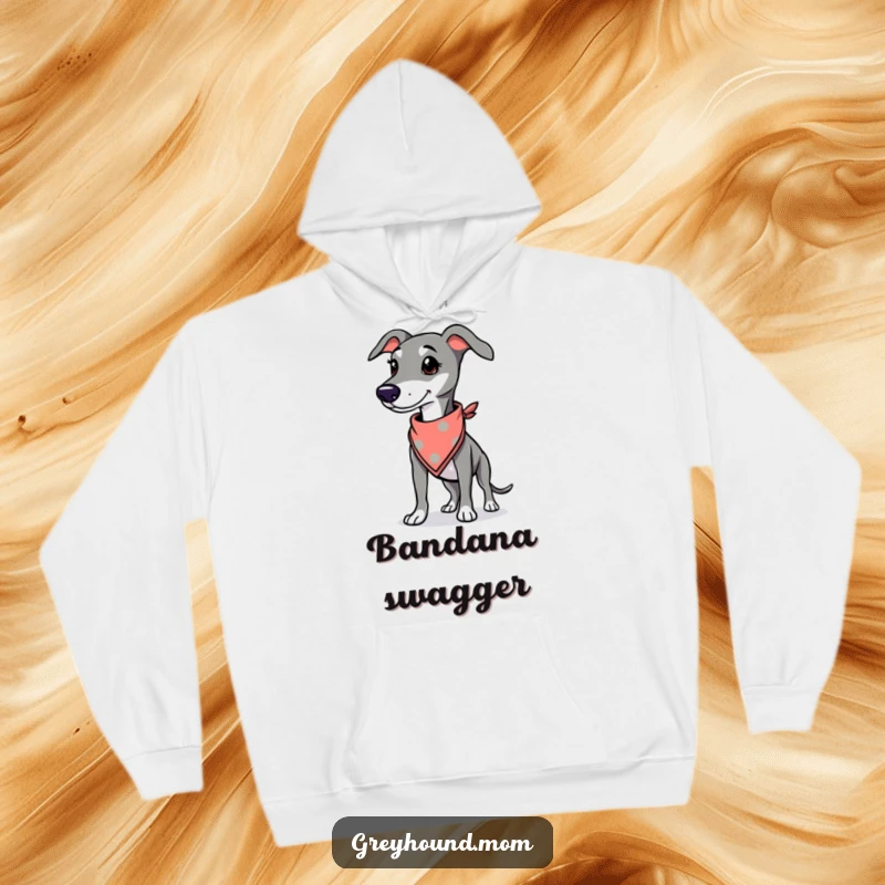 Funny Greyhound hoodie, soft sweatshirt featuring a proud dog wearing a stylish bandana, comfortable and cool.