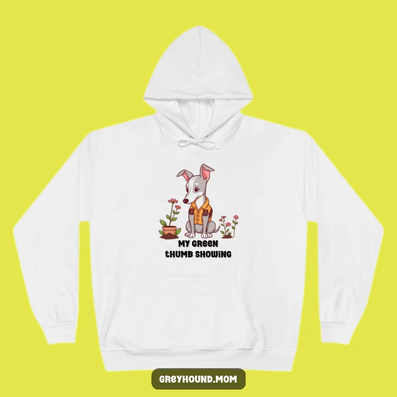 Cozy Funny Greyhound Gardener Hoodie: Warm & Whimsical Dog Gift, Adorable Design