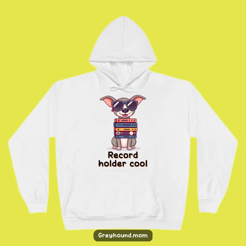 Funny Greyhound Sunglasses Record Hoodie - Cozy Retro Music Fan Gift