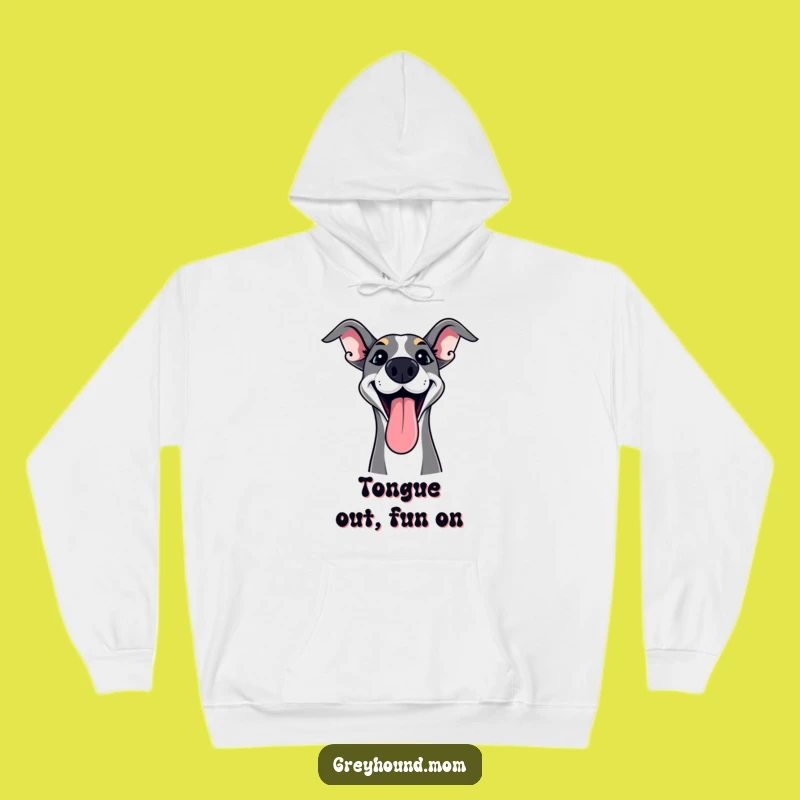 Cozy Funny Greyhound Hoodie: Tongue Out Joy - Ultimate Playful Dog Gift