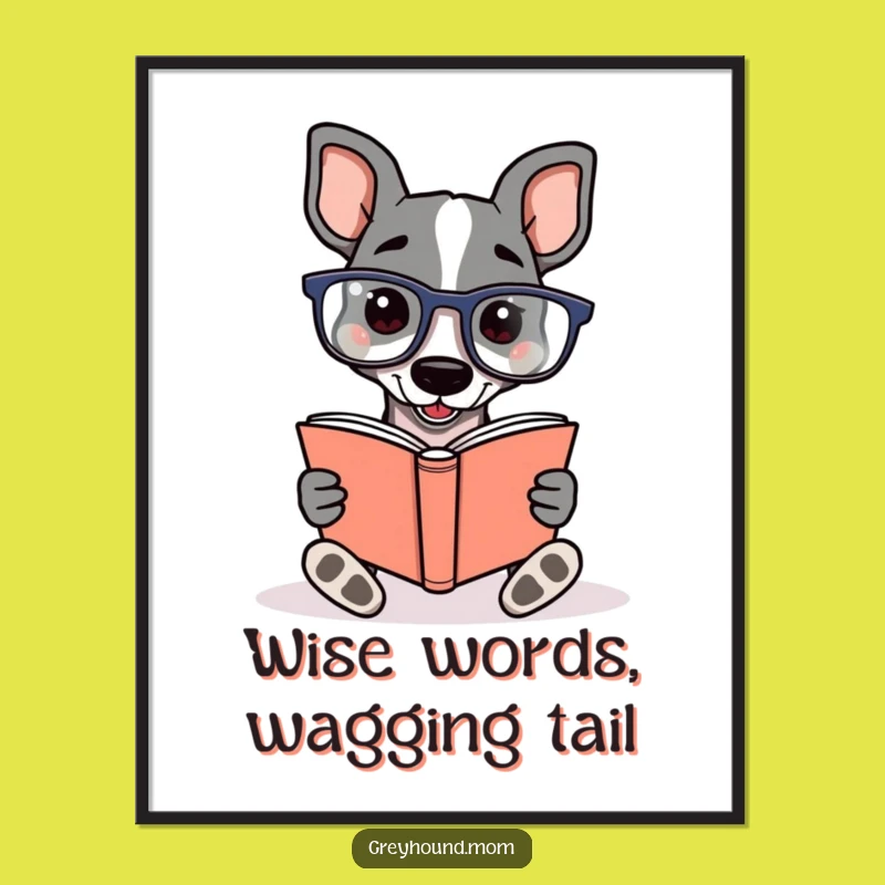 Free Printable Greyhound Wall Art: Bookworm Dog Reading, Funny Downloadable Art