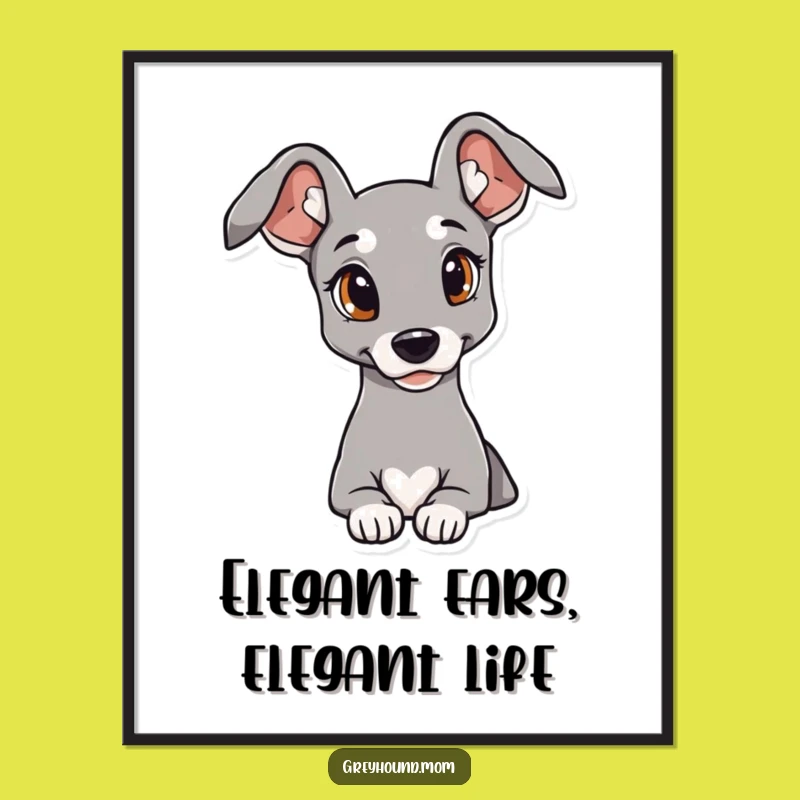 Free Printable Wall Art: Cute Curious Greyhound, Elegant Ears, Downloadable Home Decor