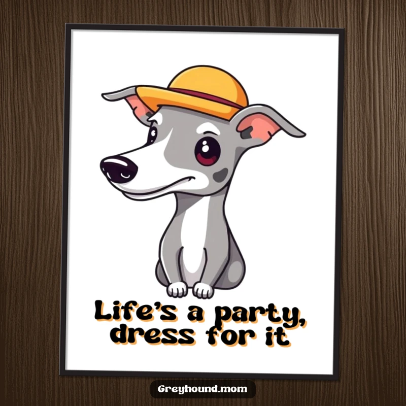 Funny Free Printable Wall Art: A playful Greyhound sporting a jaunty hat, adding charm and humor to any room.