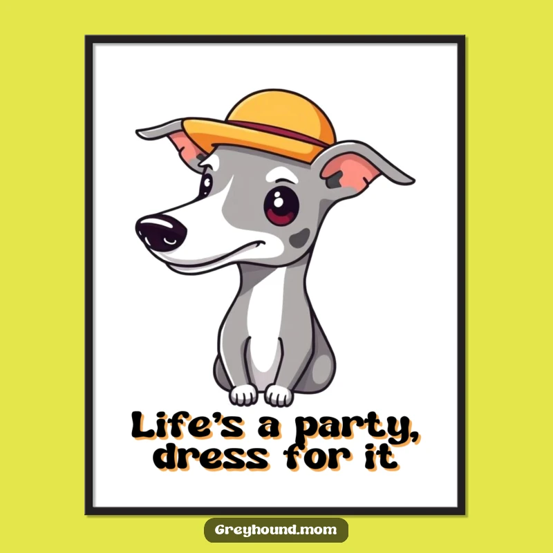 Free Printable Wall Art: Jaunty Hat Greyhound Funny Downloadable Art Gift