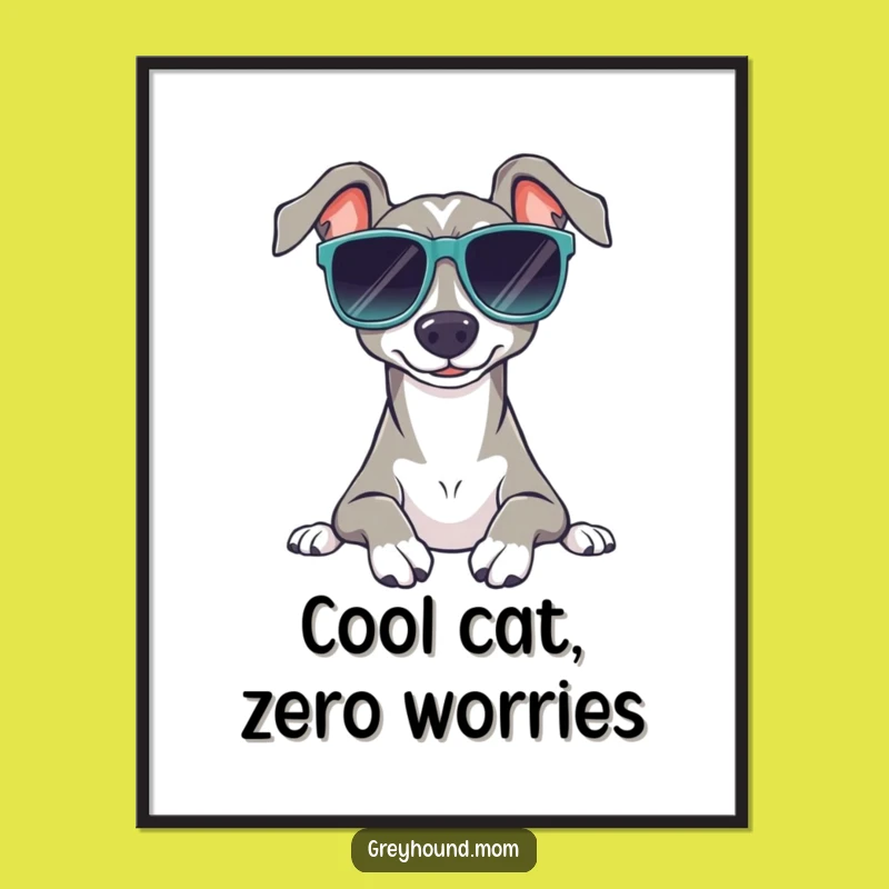 Free Printable Wall Art: Peaceful Relaxing Greyhound, Funny Sunglasses, Downloadable Decor for Cool Spaces