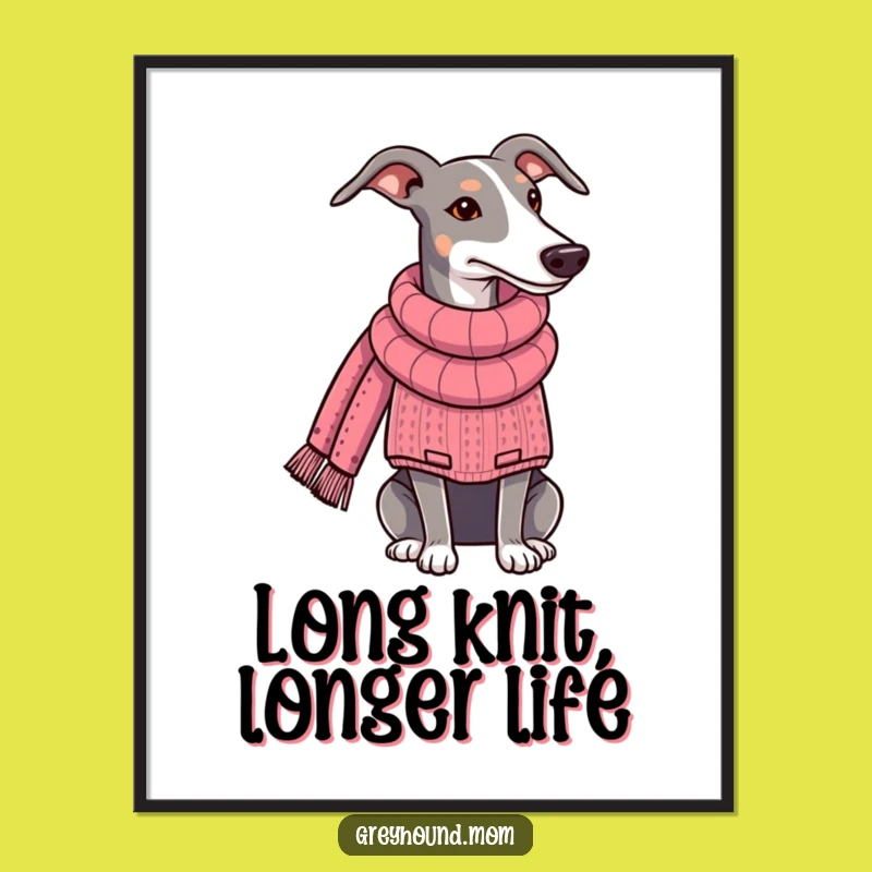Free Printable Wall Art: Cozy Greyhound Knitting Art, Funny Sweater Dog Downloadable Decor