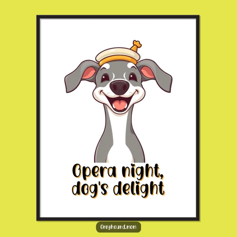 Free Printable Wall Art: Fancy Greyhound Opera Star, Elegant Dog Downloadable Art