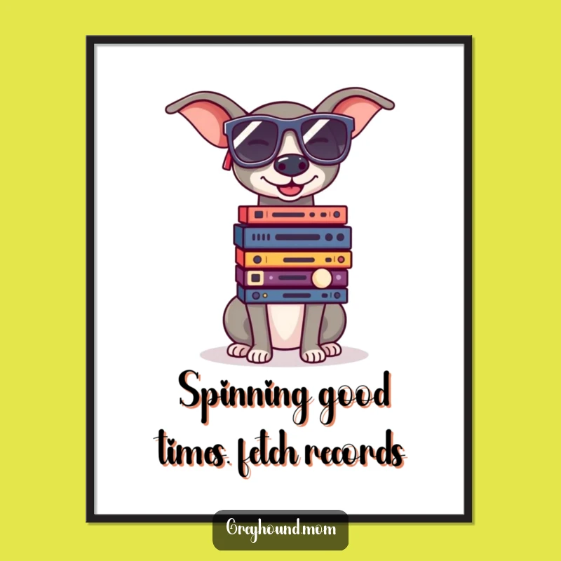 Free Printable Wall Art: Cool Greyhound DJ, Funny Record Lover Downloadable Art