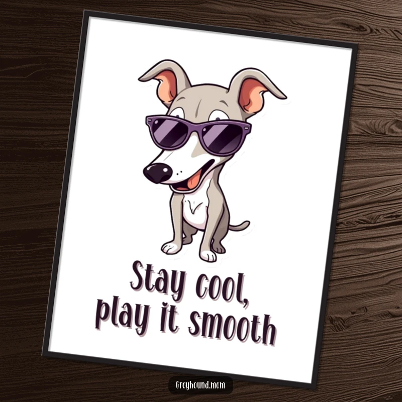 Funny Free Printable Wall Art: A Greyhound wearing sunglasses strikes a dynamic pose, exuding cool confidence and humor.