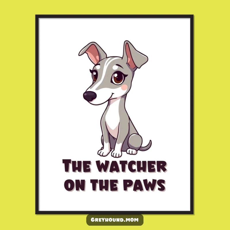 Free Printable Wall Art: Gentle Greyhound's Watchful Eye, Funny Downloadable Dog Art for Serene Spaces