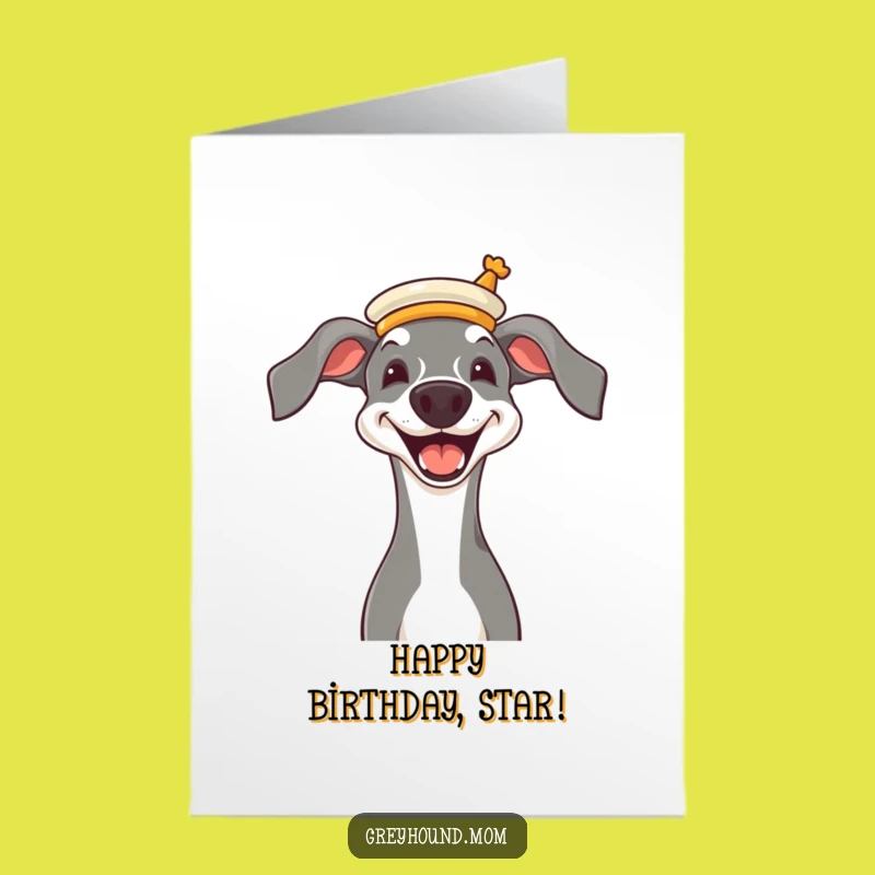 Free Printable Birthday Card: Fancy Greyhound Opera Star, Elegant Downloadable Gift