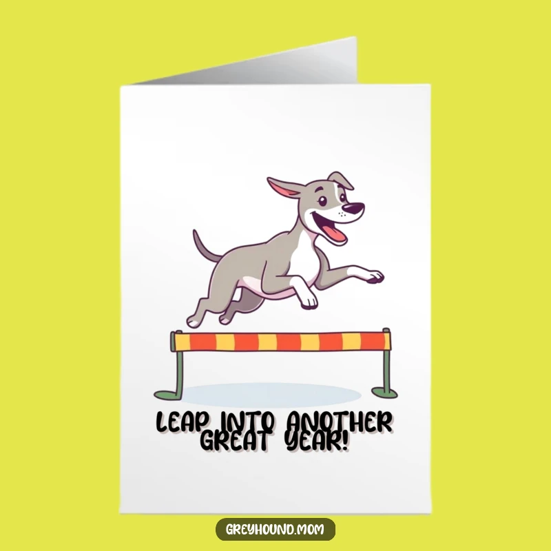 Free Printable Greyhound Birthday Card: Joyful Leap Downloadable Gift
