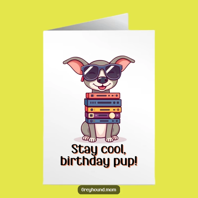 Free Printable Birthday Card: Cool Greyhound DJ, Funny Record Lover Downloadable Gift