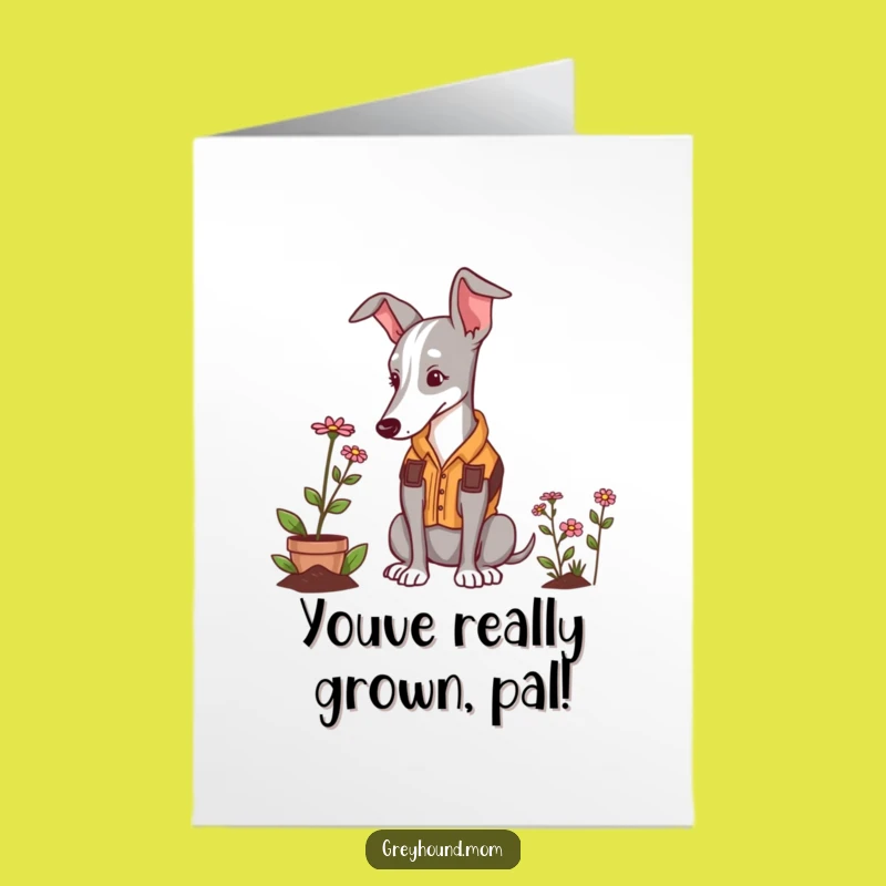 Free Printable Congrats Card: Funny Greyhound Gardener - DIY Downloadable Gift