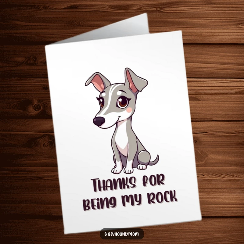 Funny Free Printable Thank You Card: A Greyhound with a gentle gaze watches everything with quiet attention