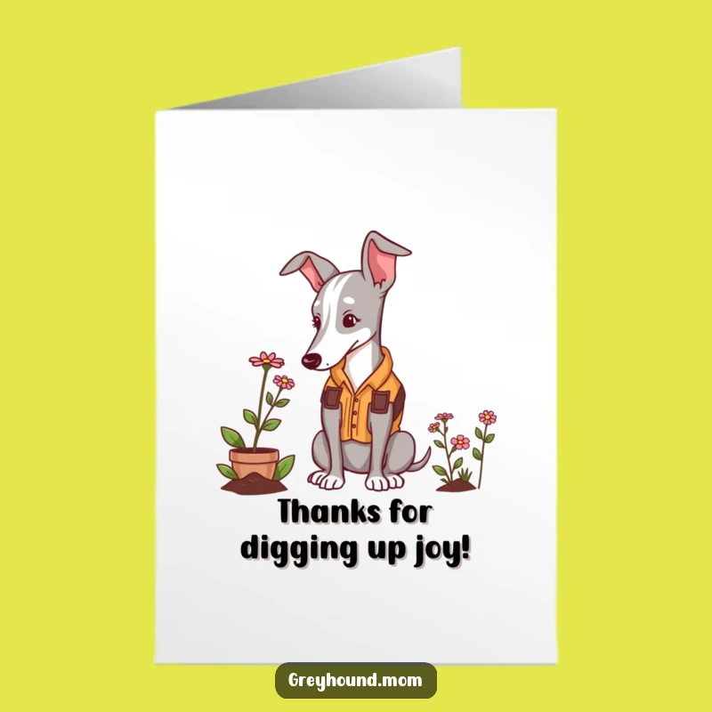 Free Printable Thank You Card: Funny Gardener Greyhound - Downloadable Gift