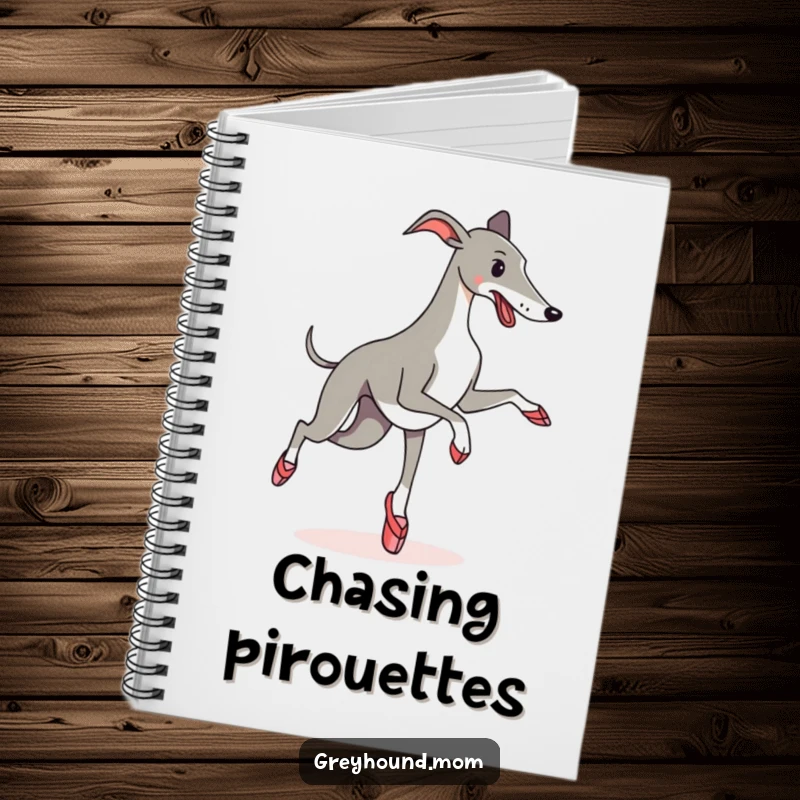 Funny Notebook: A Greyhound in ballet slippers attempting a pirouette, ready to capture your brilliant, funny ideas.