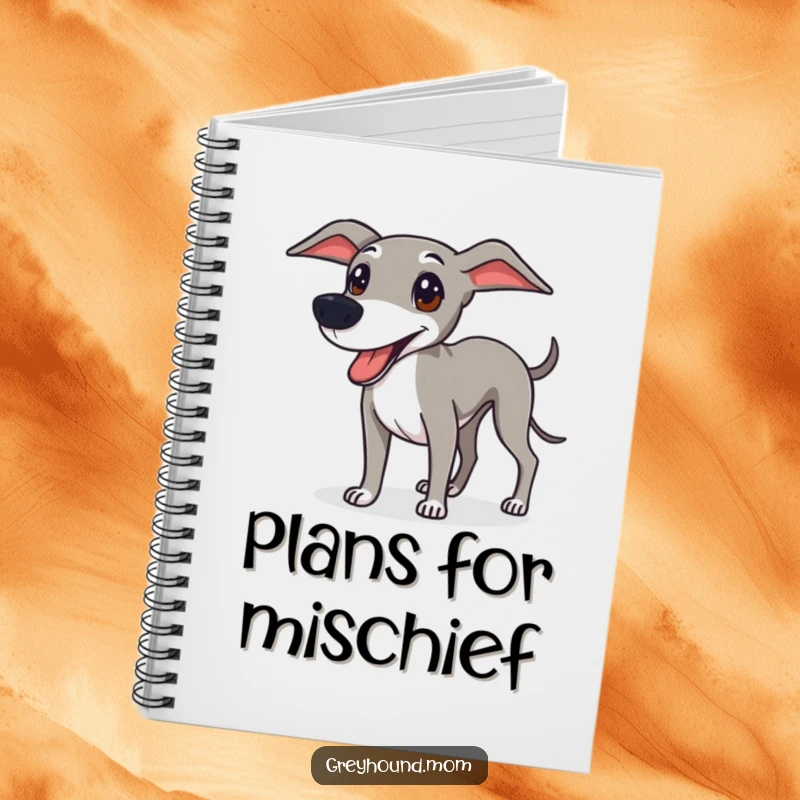 Funny Greyhound notebook with a sleek dog looking ready for fun, perfect for journaling and planning adventures.