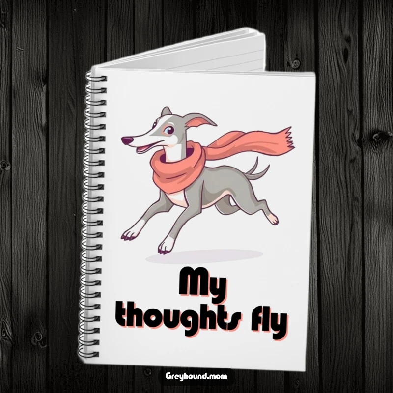 Funny Greyhound Scarf Notebook: Lined journal with a dog running elegantly, featuring a scarf, ideal funny gift.