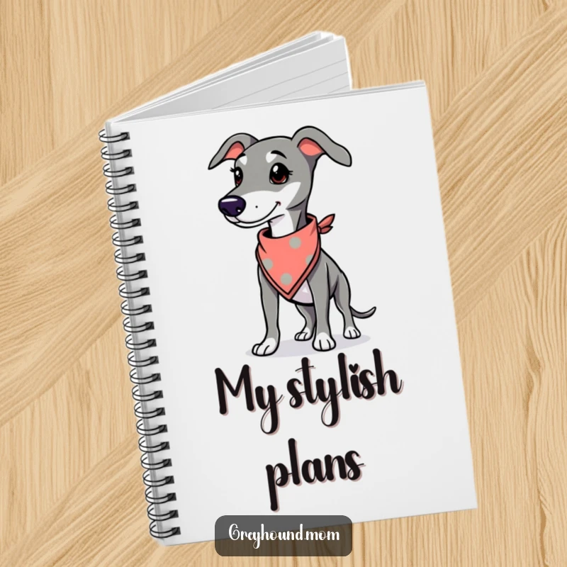 Funny Greyhound notebook, journal featuring a proud dog wearing a bandana, for stylish thoughts.